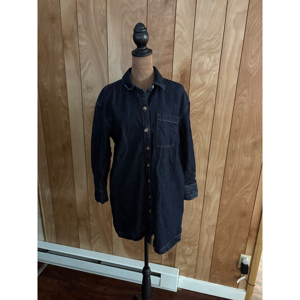 Old Navy Denim Shirt Dress Womens Small Petite Dark Wash‎ Button Front Indigo